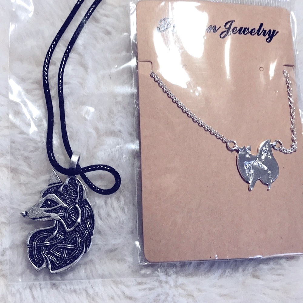 2 Silver tone FOX Necklaces. NWT